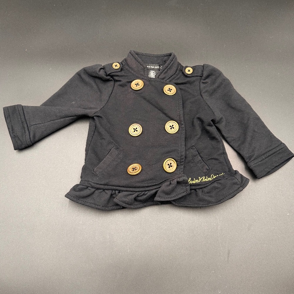 Calvin‎ Klein Jeans Baby Girl Black Jacket Button Front Ruffle Trim 12M